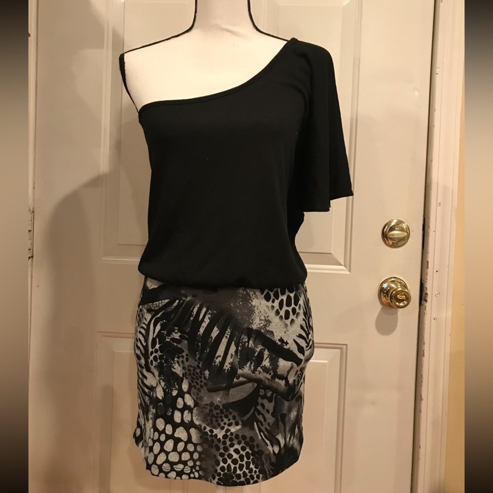 Delirious one shoulder mini dress black grey M